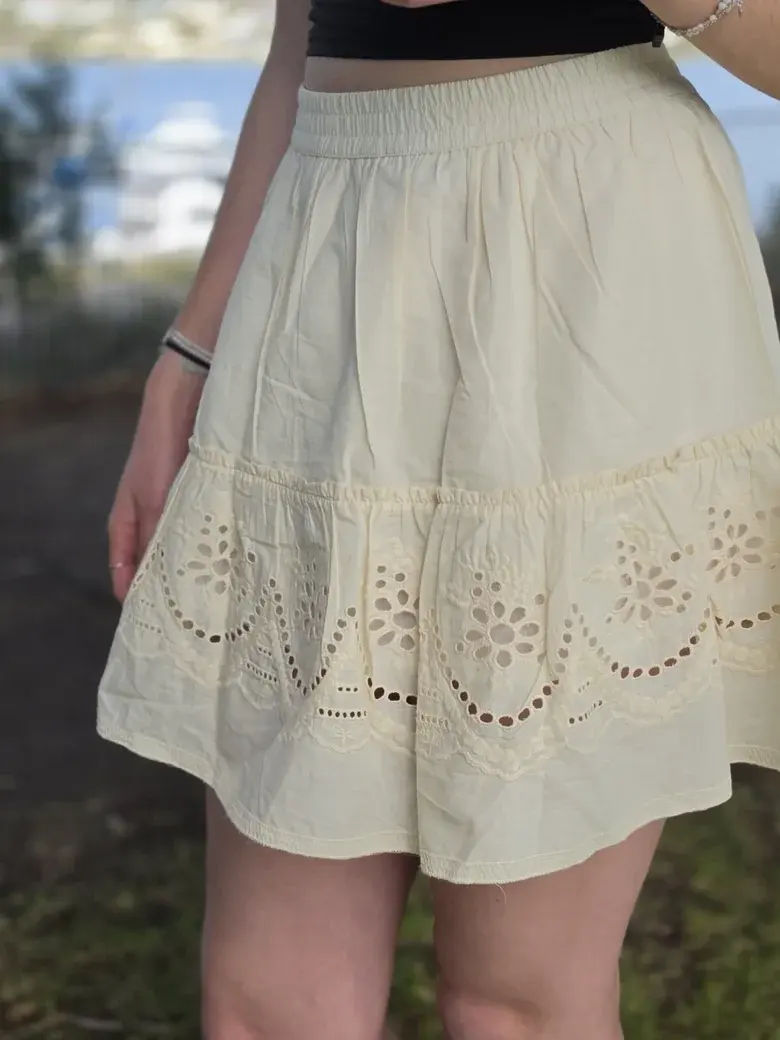 Pearl Eyelet Mini Skirt