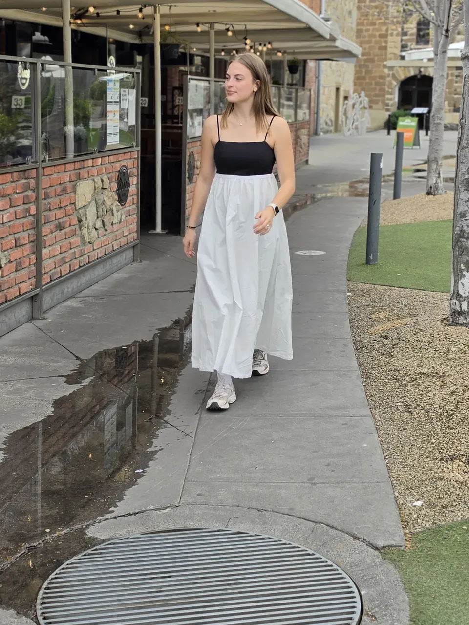 Monochrome Breeze Maxi Dress — The full silhouette