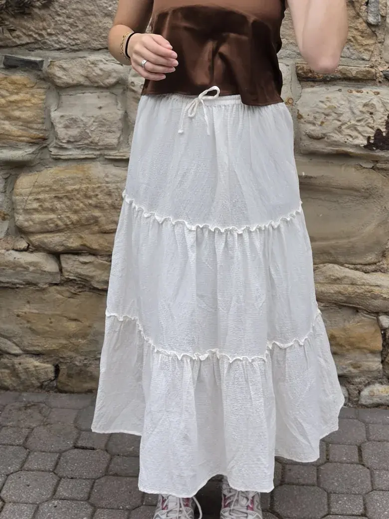 Ivory Ripple Tiered Maxi Skirt