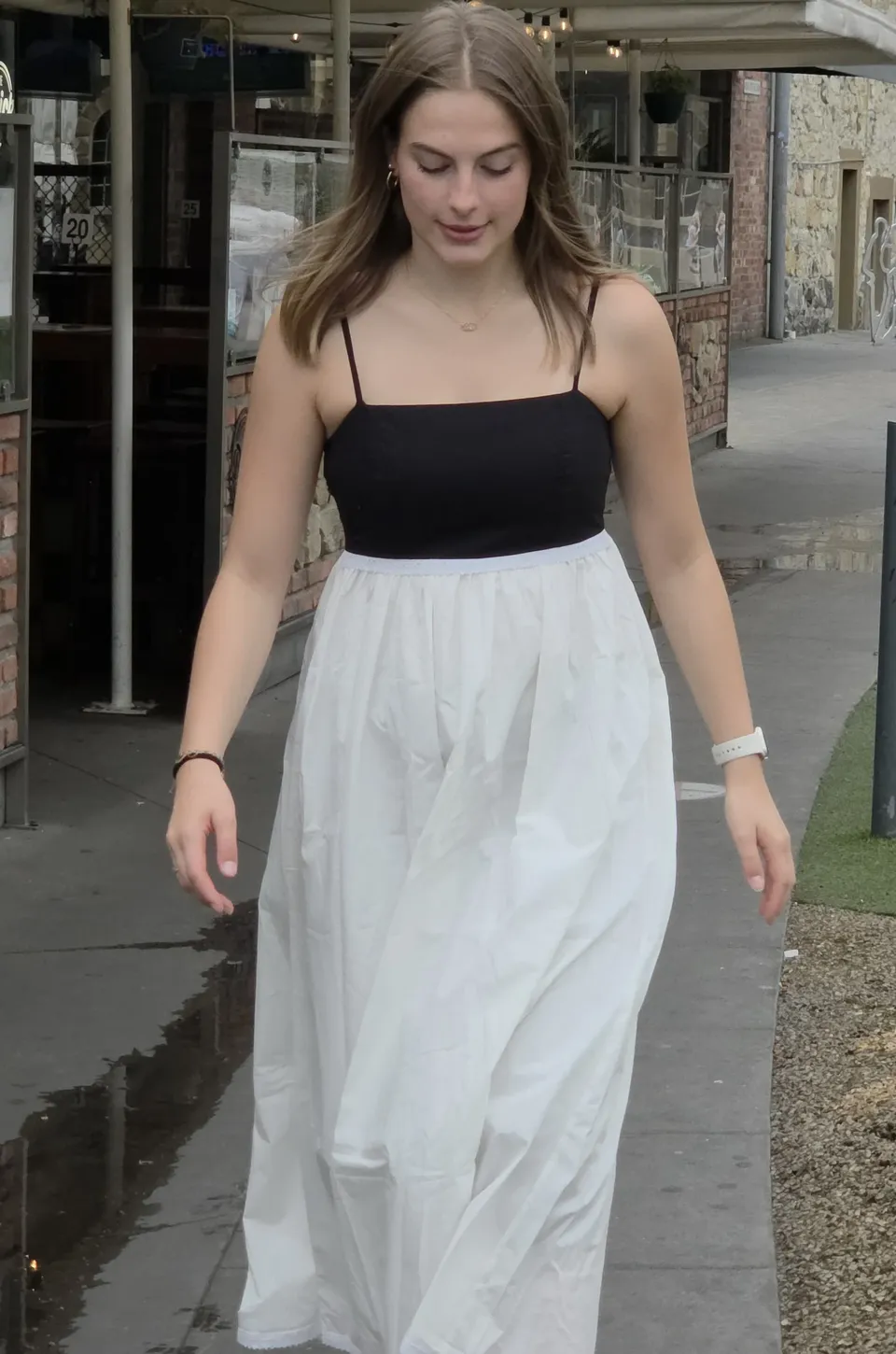 Monochrome Breeze Maxi Dress — Walking view