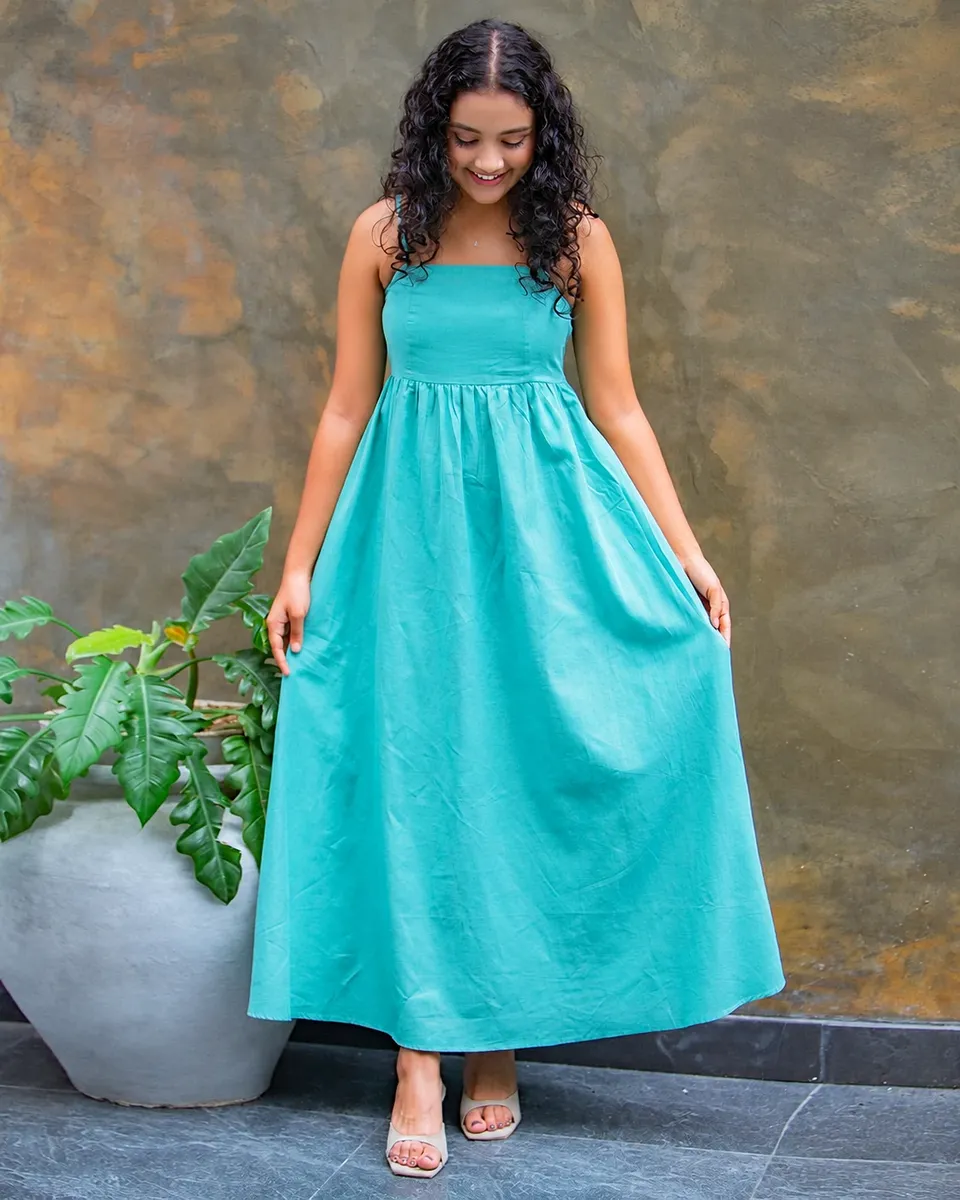 Tropic Lagoon Gathered Maxi Dress