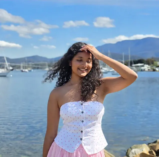 Rose Dot Button Corset Top — On the model