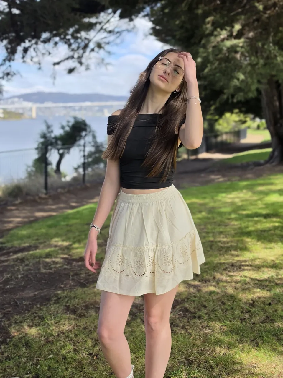 Pearl Eyelet Mini Skirt — Side & silhouette