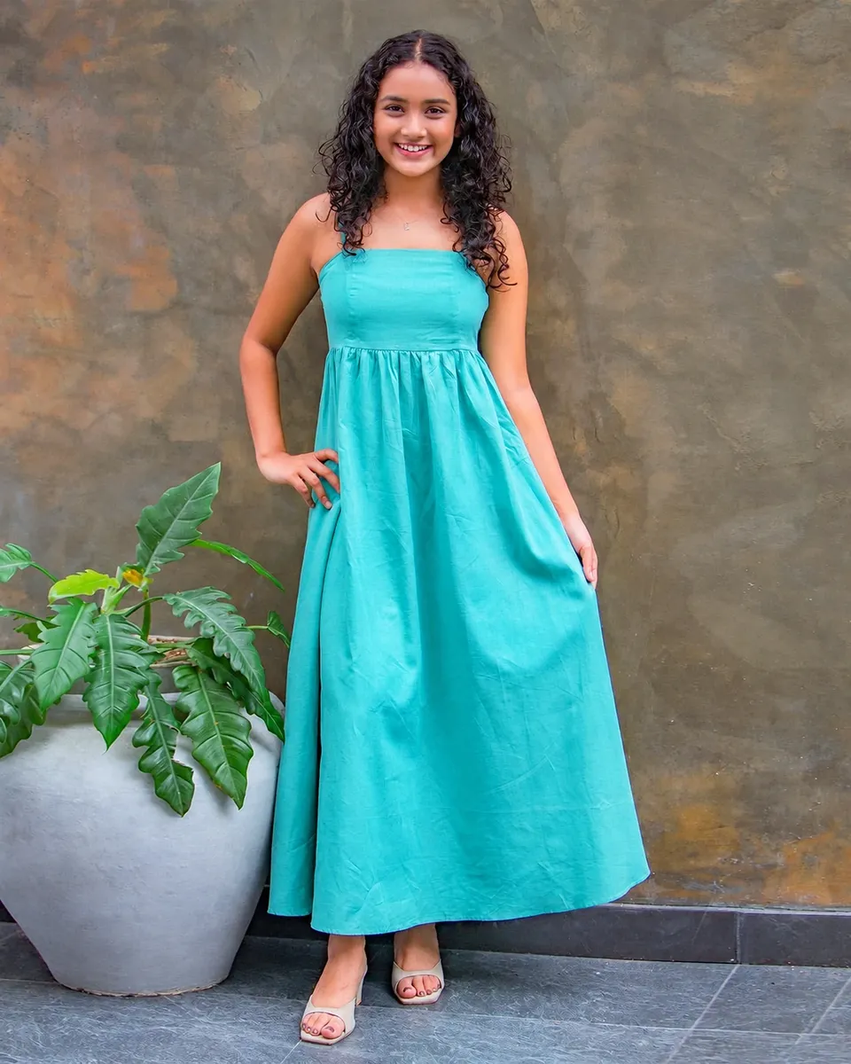 Tropic Lagoon Gathered Maxi Dress — view 3