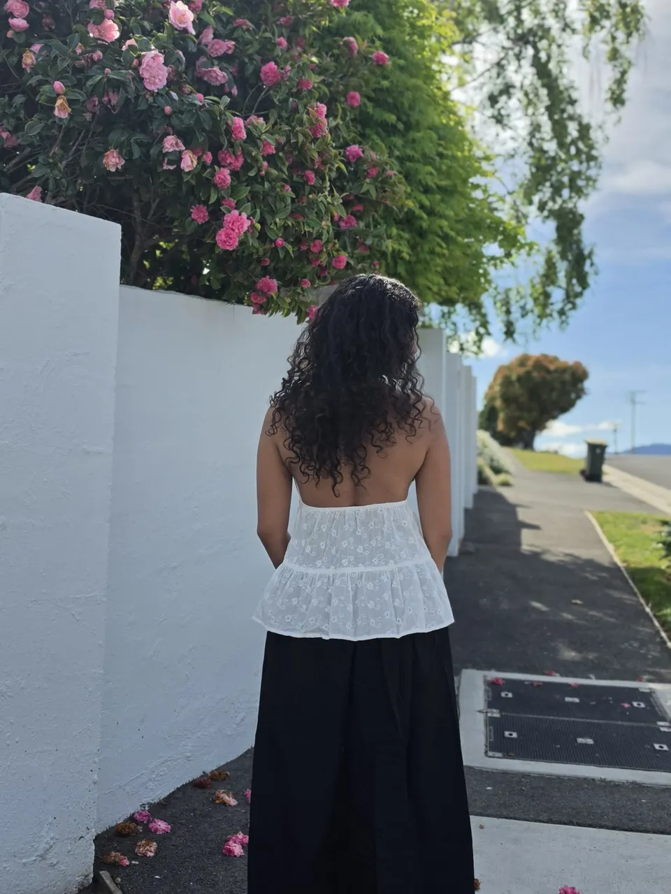 Moonflower Embroidered Halter Top — Back & halter tie