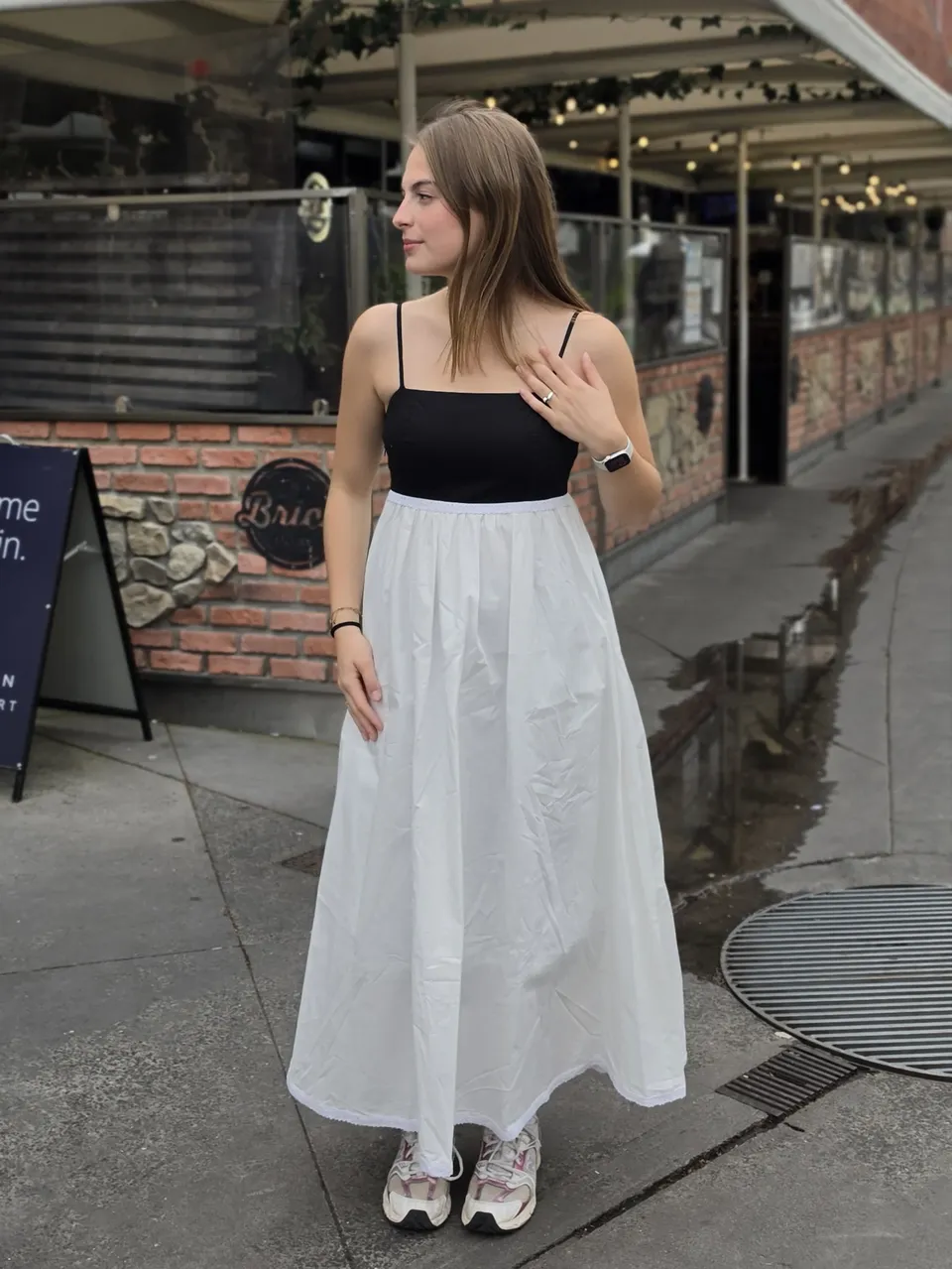 Monochrome Breeze Maxi Dress — On the model