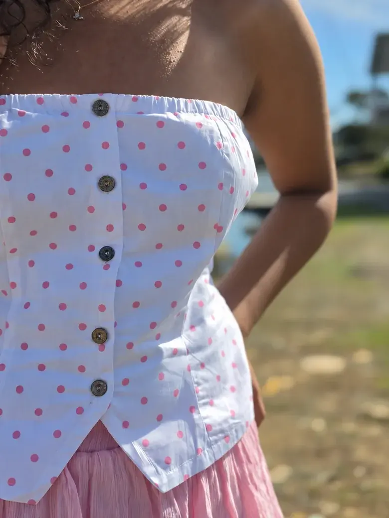 Rose Dot Button Corset Top