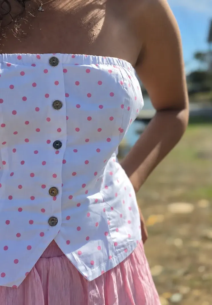 Rose Dot Button Corset Top — Bodice finish