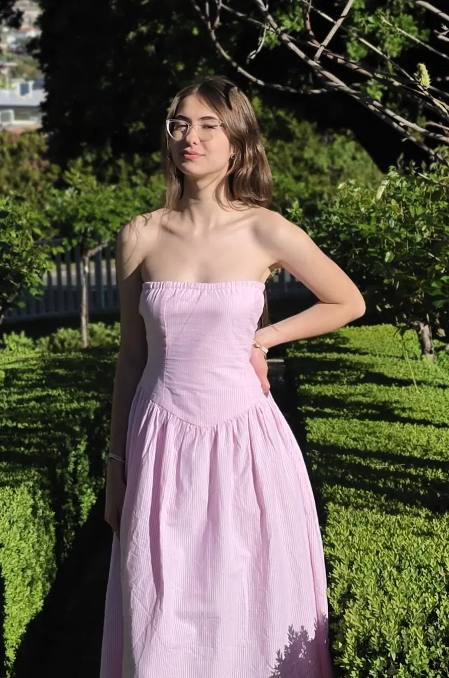 Rose Stripe Strapless Midi Dress — A little movement