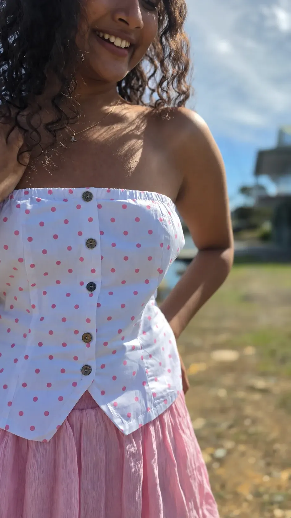 Rose Dot Button Corset Top — Dots & button detail